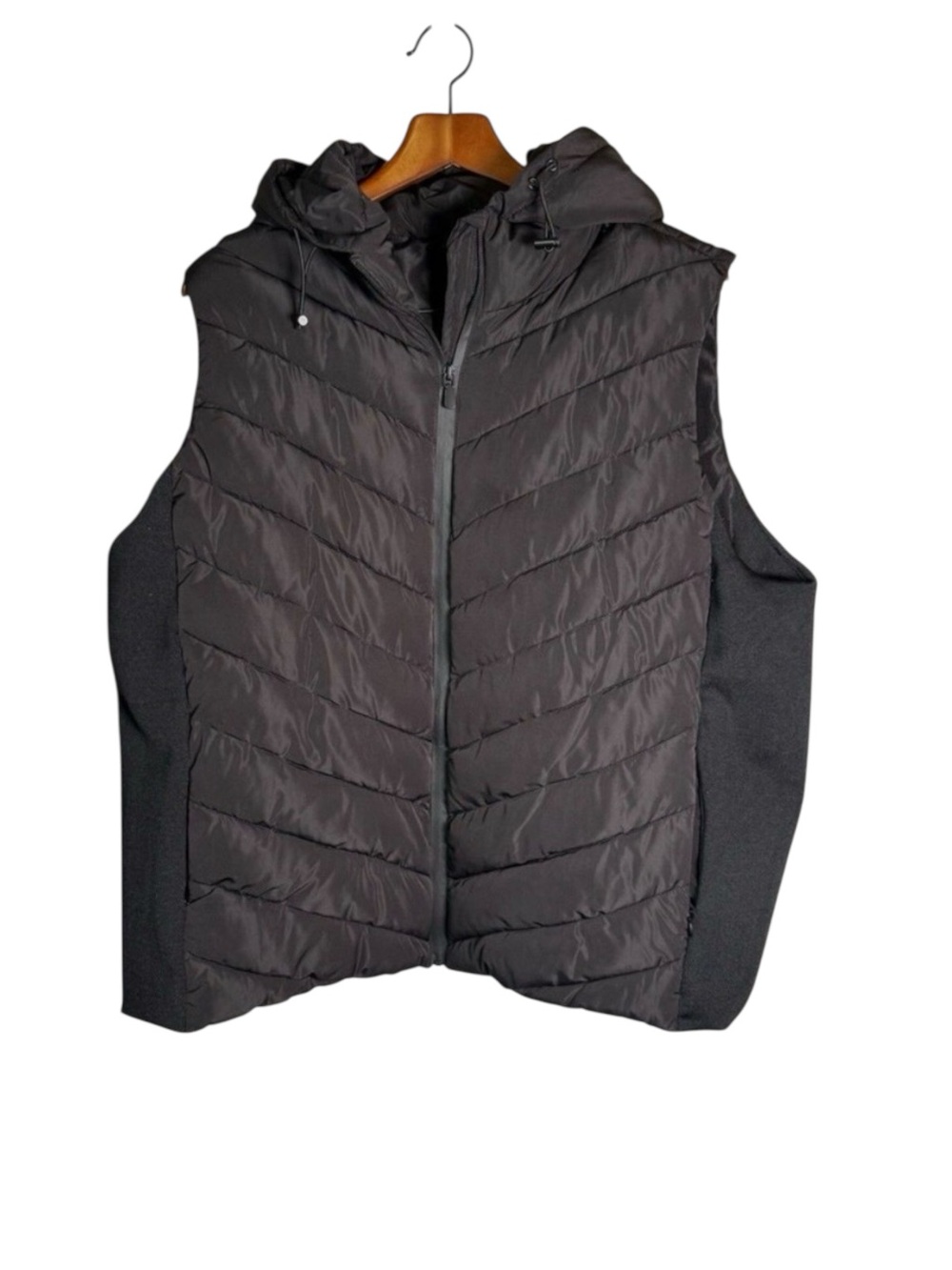 Tahari Black Quilted Puffer Vest Hooded Zip Minimalist Athleisure XL 1X
